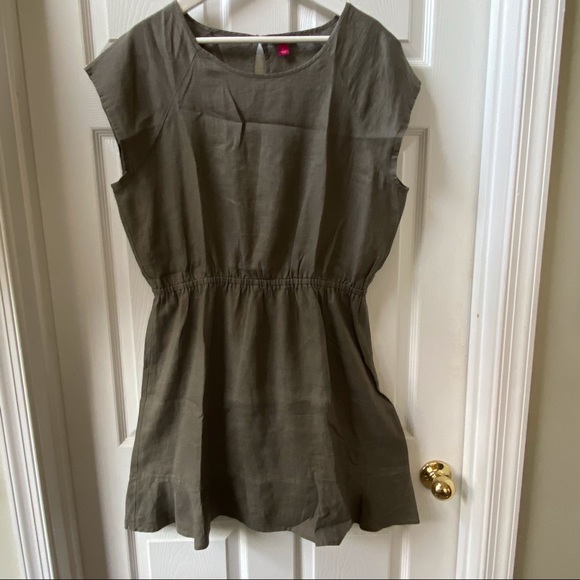 Vince Camuto 100% Linen Casual Dress Ruffle Hem Size Large - Picture 3 of 4